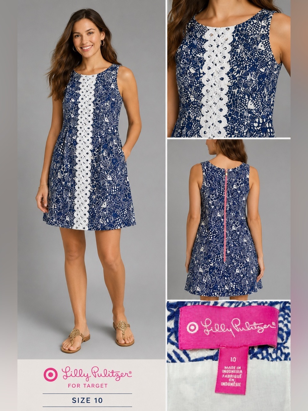 Lilly Pulitzer for Target Upstream Fish Print Shift Dress Size 10 Blue White